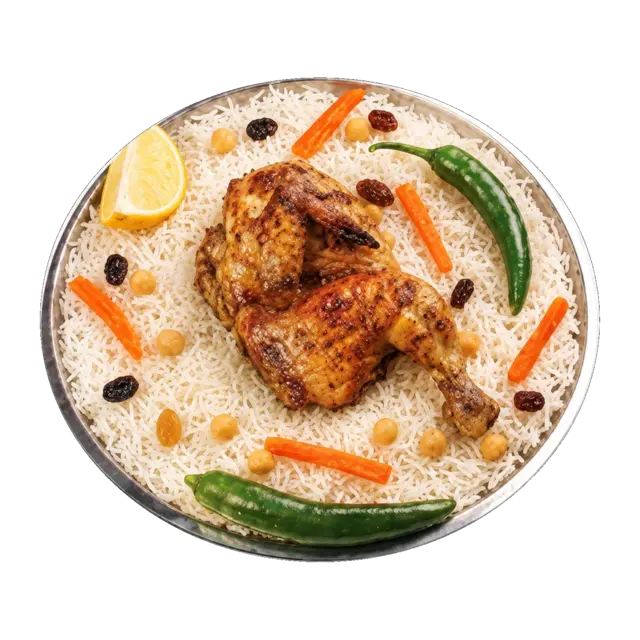 نصف دجاجة — شواية مع رز برية