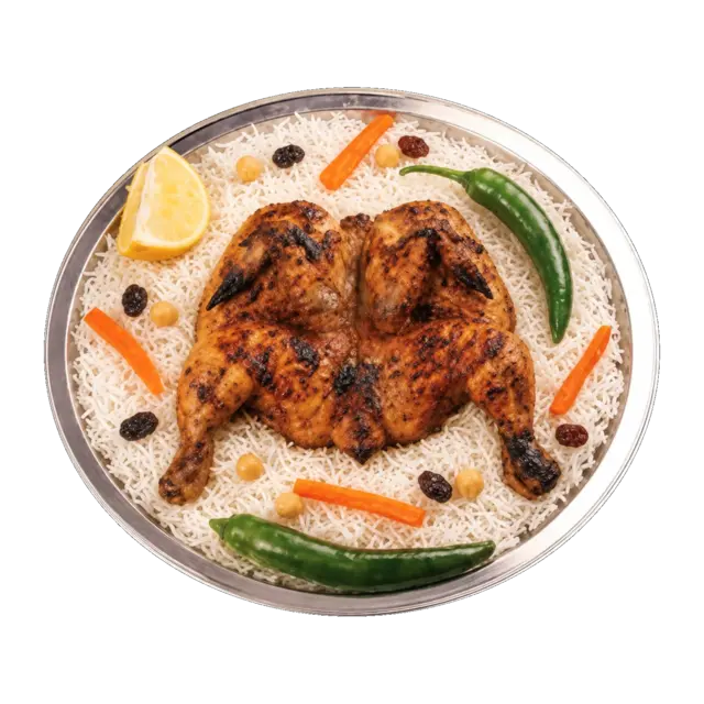 دجاجة كاملة — شواية مع رز برية
